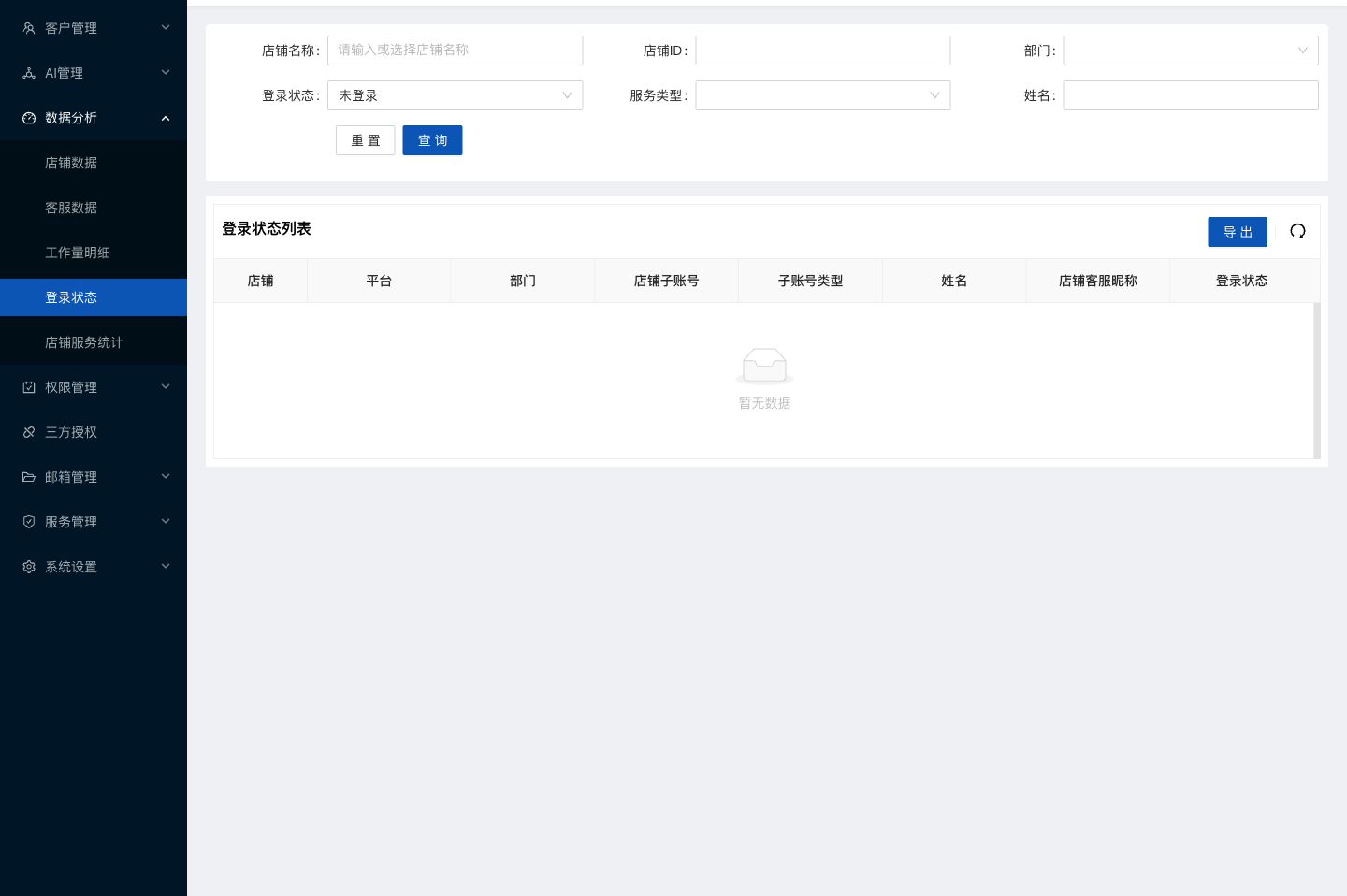 水手客服后台功能截图：登录状态