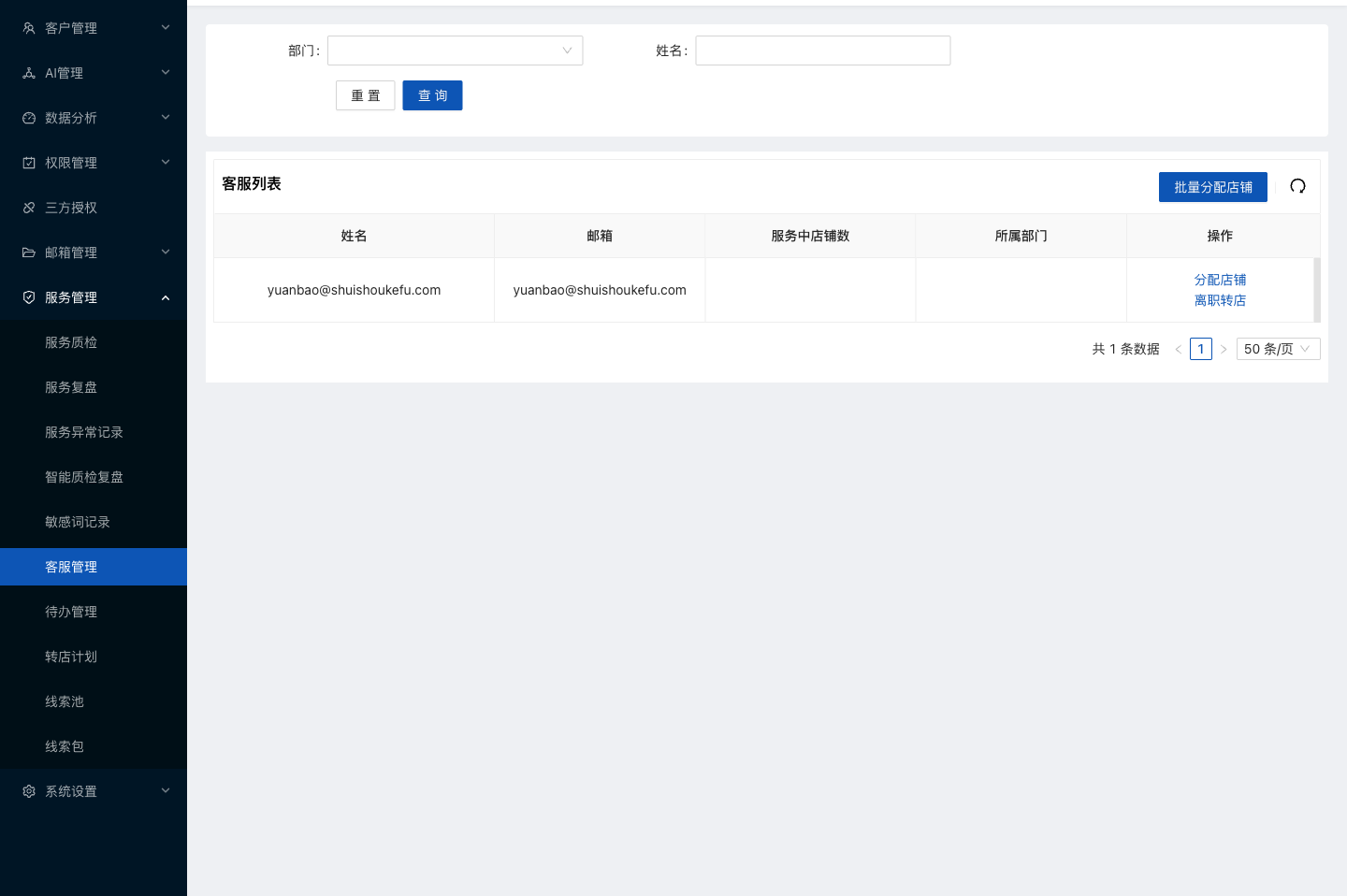 水手客服后台功能截图：客服管理