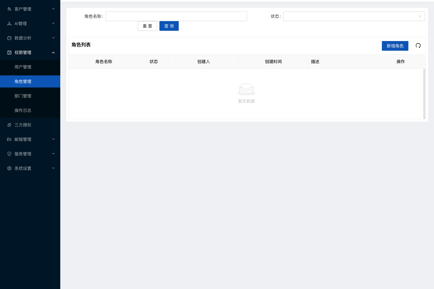 水手客服后台功能截图：角色管理